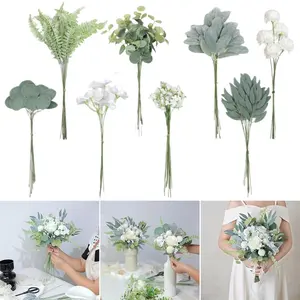 65 pcs Artificial Greenery Stems Set with 8 Kinds of Faux Plants and Fake Flowers for DIY Bridal Bouquets Wedding Floral Arrangement Table Centerpieces