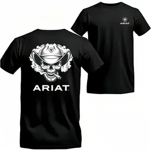 Ariat T-shirt - Western Skull Design With Cowboy Hat And Cigar, Perfect For Fans Of Bold Style And Everyday Menswear Top Tshirt Crewneck Casual