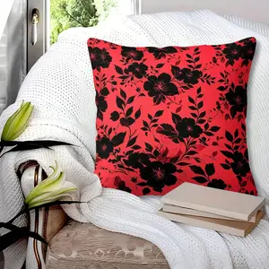 Red Black Floral Throw Pillow with Insert, Gothic Botanical Decorative Cushion for Couch, Sofa, Bedroom & Living Room, Home Decor for Adults