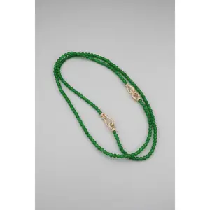 88-Bead Guatemalan Jade Necklace with Lab-Grown Diamond and 18K Gold
