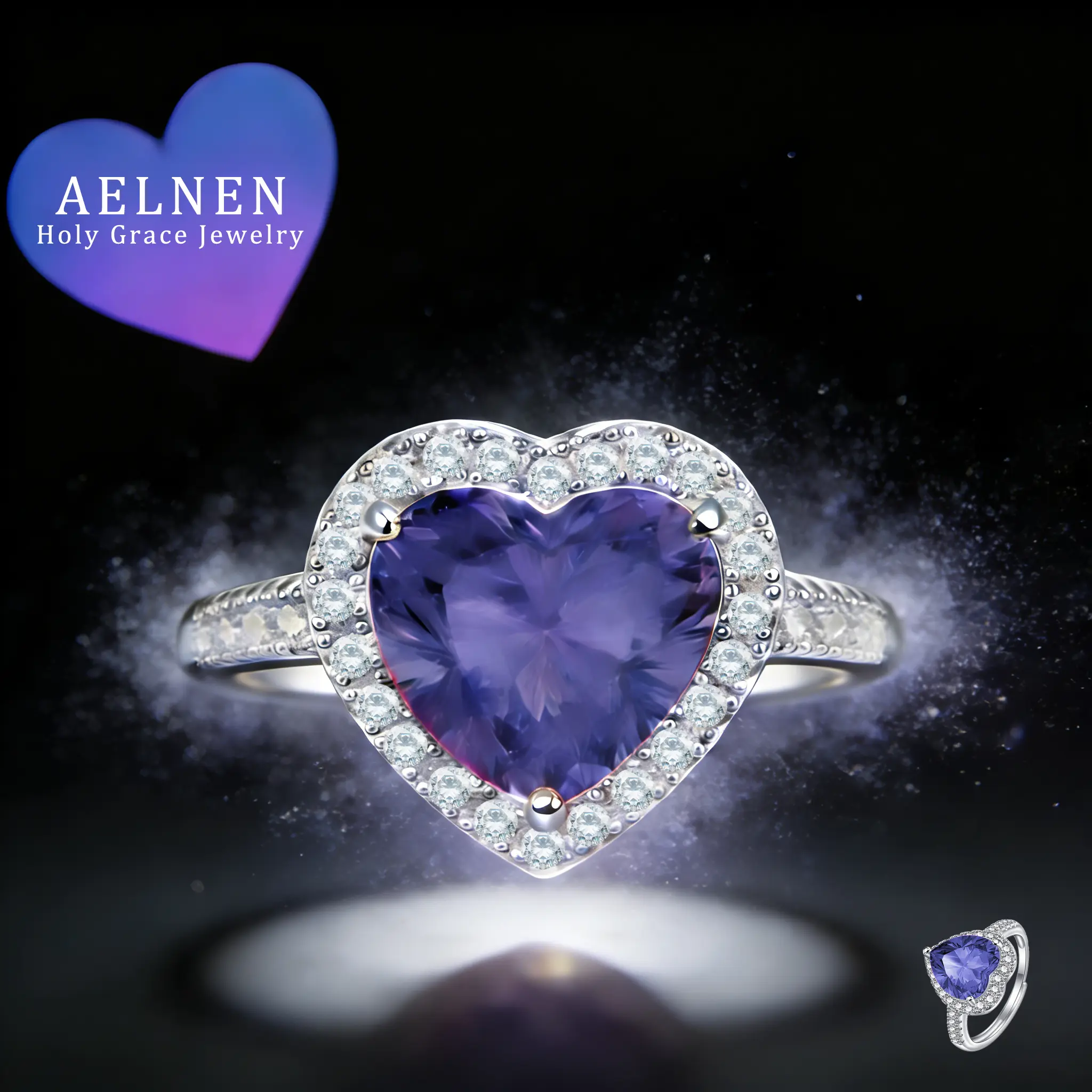 AELNEN Birthstone Ring for Women in 925 Sterling Silver, Crystal Heart-Shaped Zircon Jewelry, Love You More Gift for Mom, Wife, Anniversary, Birthstone Rings, Crystal Heart-Shaped Rings