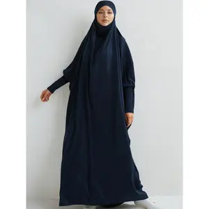 Ramadan Solid One-Piece Prayer Modest Dress - Modest Full Length Dress With Hijab -  For Women - Suitable for Ramadan & Islamic Events - Perfect Gift for Muslim Women