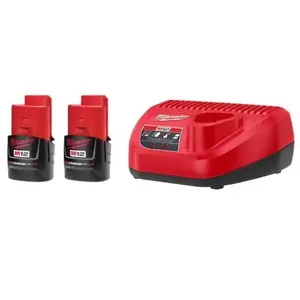 Milwaukee M12 12V Lithium-Ion Compact 2.0 Ah Battery Pack (2-Pack) Starter Kit with Charger