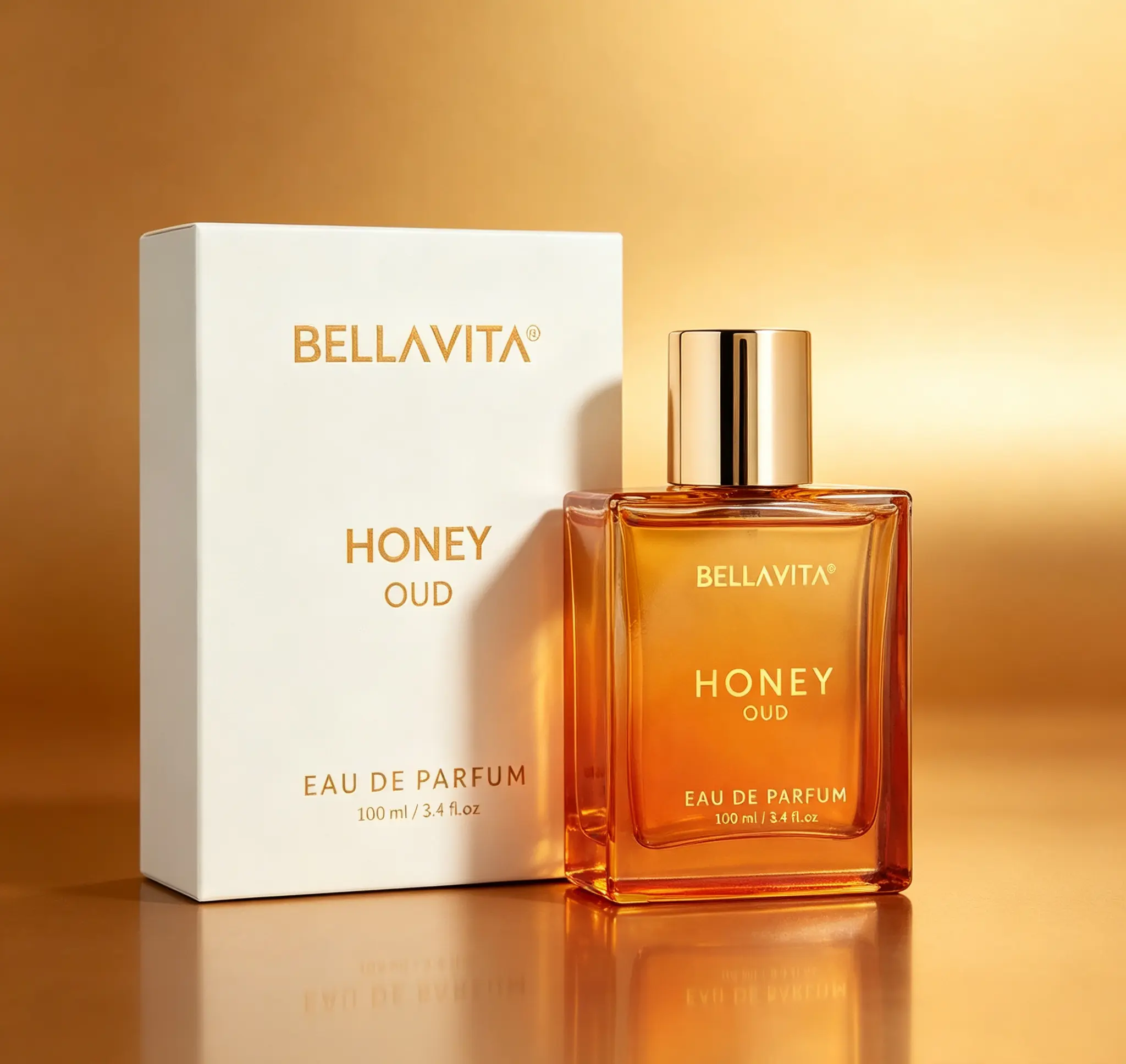 Bella Vita Luxury Honey Oud Unisex Eau de Parfum 100ml (3.4 fl.oz) - Long-Lasting Scent with Vegan Essential Oils, Patchouli, Vanilla, Bergamot, Floral & Spicy Notes, Ideal Valentine’s Day Gift