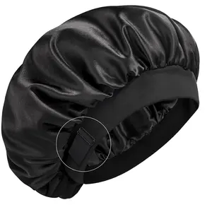 Mulberry Silk Bonnet for Men Women, Real Silk Lined Hair Bonnet for Curly Hair, Double Layer Adjustable & Non-Slip Sleep Cap, Black