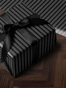 Gothic Gift Wrap Black Stripe Wrapping Paper Elegant Classic Holiday Chic Wrapping Papers Birthday Gifts - Decorative Rolls for Presents and Celebrations