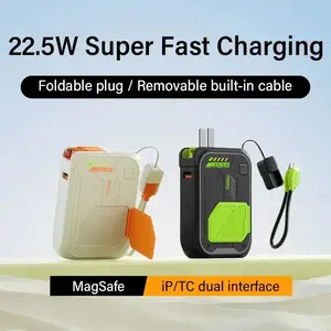 Multi functional power bank Magnetic Fast Charging Power Bank 20000mAh Foldable Wall Plug Retractable Cable for iPhone Android Travel Essential Fast Charging Portable