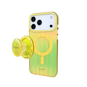 Aurora Gradient Corrugated Case For Apple iPhone 17 Pro Max 16 15 14 13 Pro Max Magsafe Magnetic Air Bag Stand Shockproof Cover