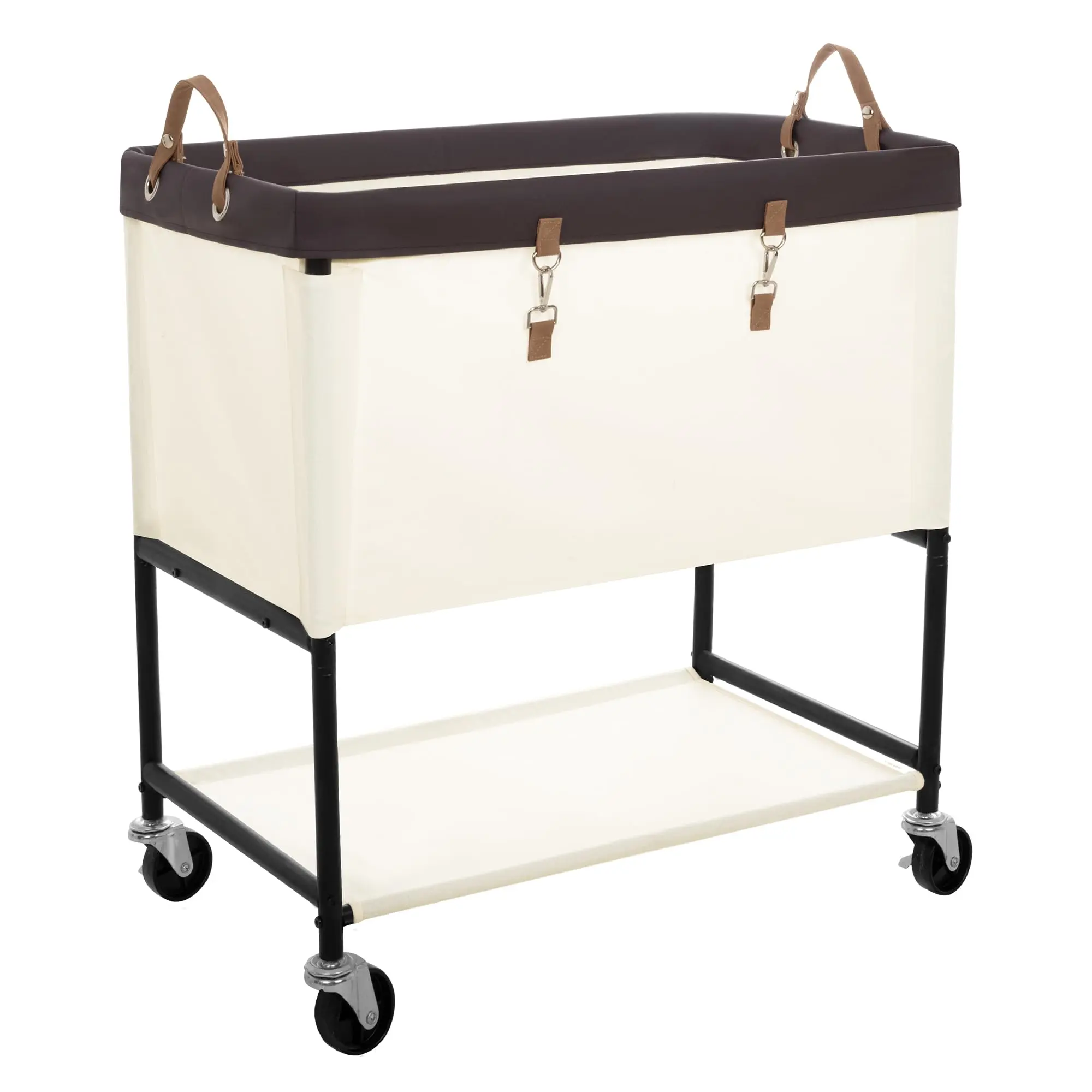 StorageWorks Laundry Cart, 2 Tier Rolling Basket with Wheels, 46 Gal, Beige Beige Rolling Wire Basket, Heavy Duty Organizer for Laundromat, Commercial, Industrial