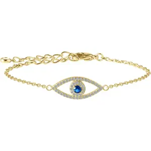 Charming Blue Evil Eye Bracelet - Elegant Gold-Tone Chain with Blue Gemstone for Everyday Style