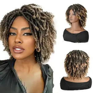 Heat Resistant Synthetic Short Dreadlock Wig Twist Curly Braided Wig for 150% Density Rose Net Cap Black Brown Natural Look for Daily Party Wear All Ethnicities Hair Wig Fashion Accessory Voluminous Curls Secure Fit Fashion Enthusiasts