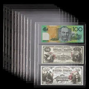 Currency Sleeves Collectors 12 Sheets Acid-Free PVC Paper Money Currency Pocket Pages Coin Collection Supplies 36 Pockets 9 Hole Stamp Page Holders