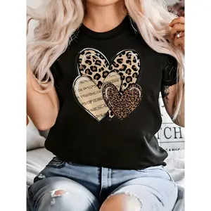 Women's 100% Cotton Leopard Graphic Crew Neck Short Sleeve T-Shirt - Fitted Casual Chic Streetwear Top for Spring, Summer (Leopard Women's Tshirts), Tshirt