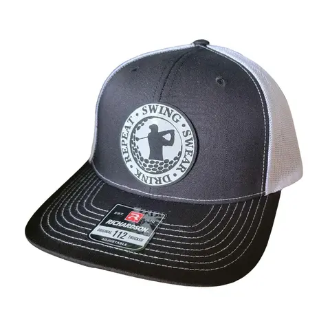 100% Cotton Baseball Cap - Basic Adjustable Outdoor Cap, Humorous Statement Slogan Hat with "Swing Swear Drink Repeat" Print, Golf Style Hat with Golf Motif Logo, Casual Fashion Accessory