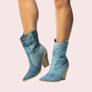 Denim Ankle Boots | Western Ankle Bootie - Stage