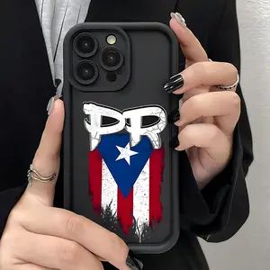 Featuring The Puerto Rican Flag And 'PR' Text TPU Case for iPhone 17 Pro Max 16 16e 15 14 Plus 13 12 Mini 11 Air X XS Straight Edge Drop-Resistant Rugged Durable Cover Shell Gift 2D printing