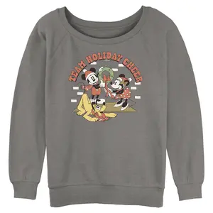 Juniors Womens Mickey & Friends Team Holiday Cheer Sweatshirt