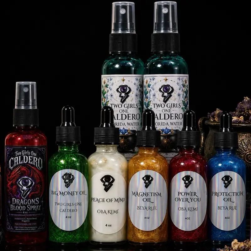 Caldero Set - Spiritual Sprays & Oils (Florida Water, Dragons Blood Spray, Power Over You Oil, Peace of Mind Oil, Magnetism Oil, Big Money Oil, Protection Oil)