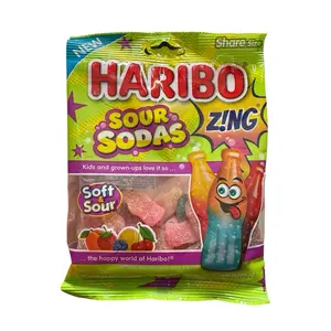 Haribo Sour Sodas Zing Soft and Sour- Lemon Strawberry, Cherry Cola, & Peach Blue Raspberry 1 Bag 102g