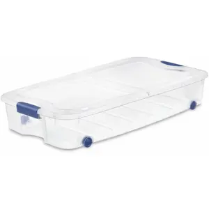 66 Quart Underbed Storage Bin with Wheels & Clear Lid, Under Bed Storage Container for Blankets, 39.5" x 20.25" x 7", Split-Lid Design & Smooth Gliding Wheels