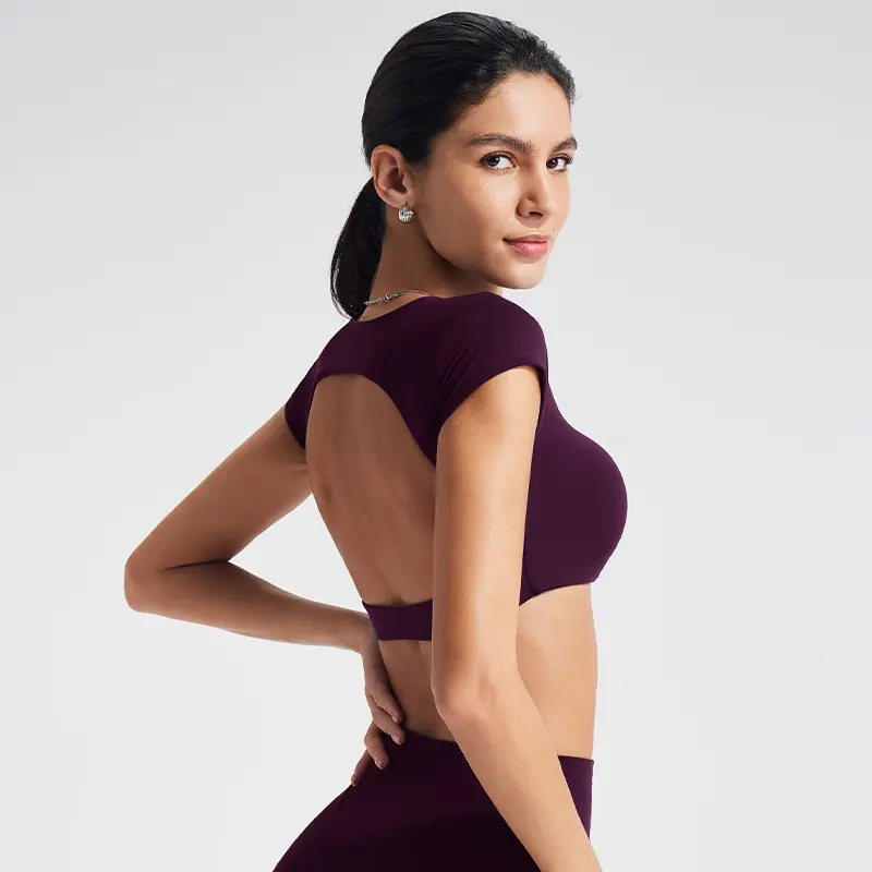 Dark purple short-sleeved single piece