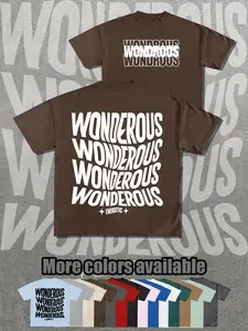 14 Color Options, Trendy American Street Style, Wonderous Stacked Letter Print T-Shirt, Vintage Y2K, Loose Fit, Unisex Short Sleeve