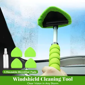 Windshield Cleaning Tool, Microfiber Car Window Cleaner with  Reusable and Washable Microfiber Pads and Extendable Handle