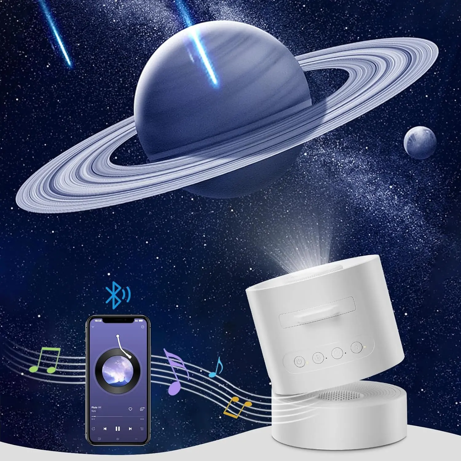 Galaxy Projector, Night Projector, Planetarium Star Projector with Rotating Starry Sky, Constellations, Earth & Saturn, Bedroom Decor With Bluetooth Speaker, White Noise, Timer, Rechargeable Star Mood Light, Christmas Gift, Birthday Gift