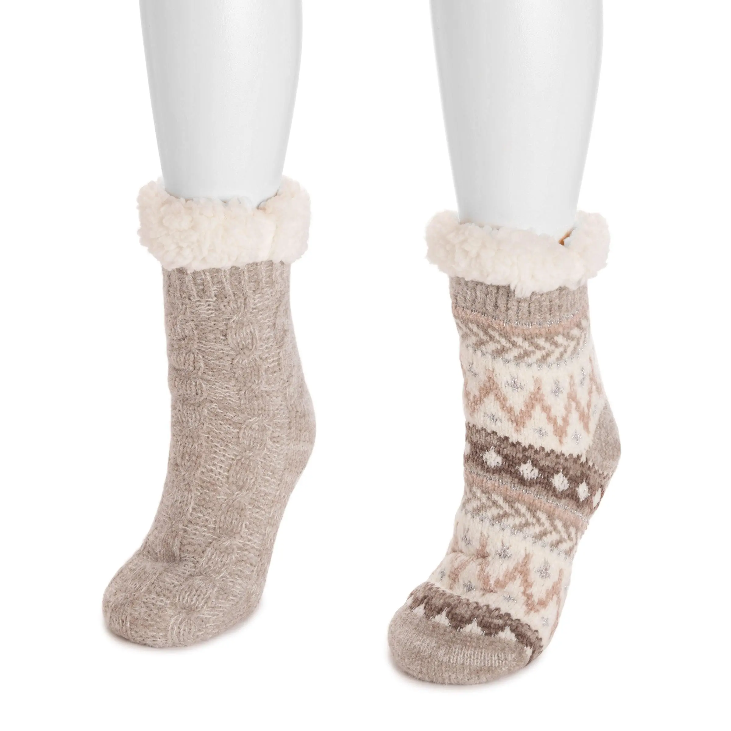 Women's Cozy Chenille Mid-Calf Cabin Socks with Eyelash Yarn, Faux Shearling Lined, 2-Pair Pack, Cozy Socks, Two Pairs