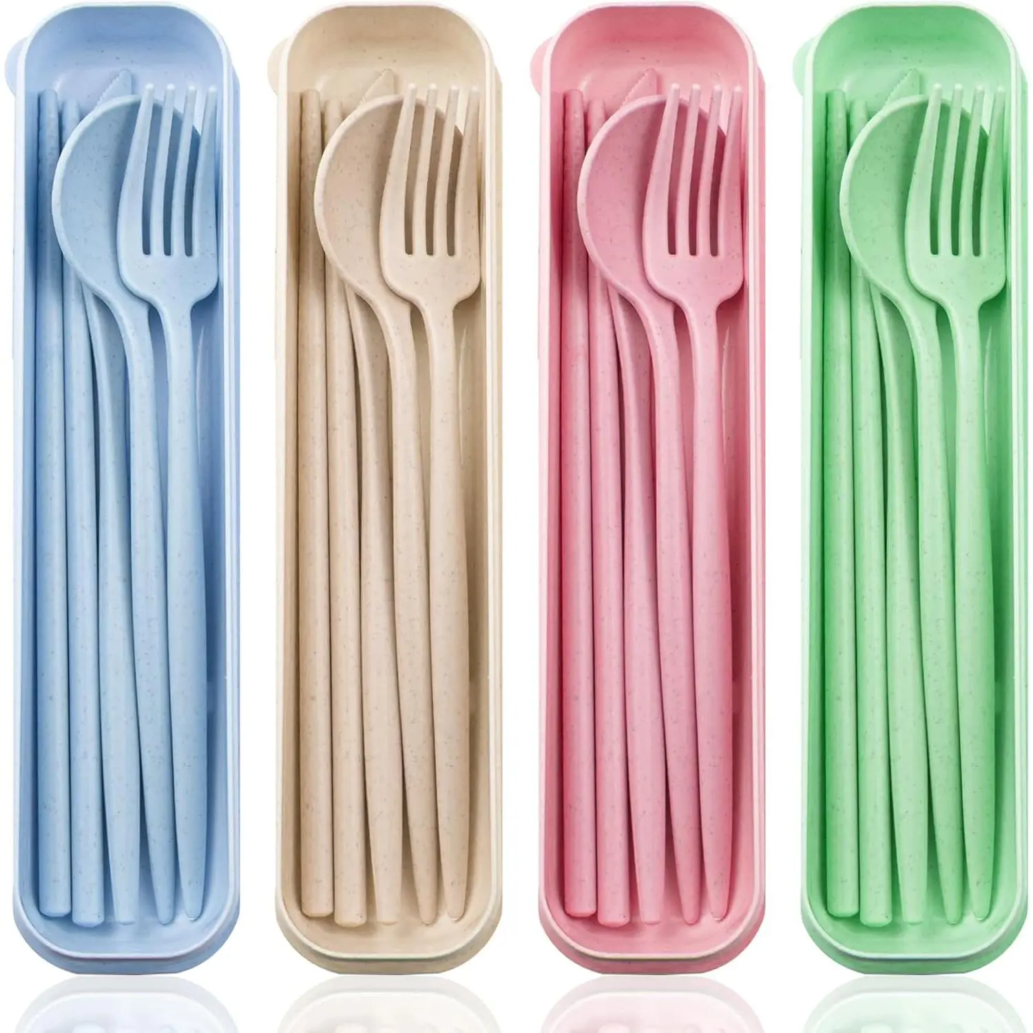 4 Sets Reusable Travel Utensils Set with Case,Camping Cutlery Set Reusable Cutlery Set with Case,Utensil Sets for Lunch Picnic Daily Use