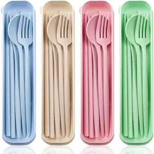 4 Sets Reusable Travel Utensils Set with Case,Camping Cutlery Set Reusable Cutlery Set with Case,Utensil Sets for Lunch Picnic Daily Use