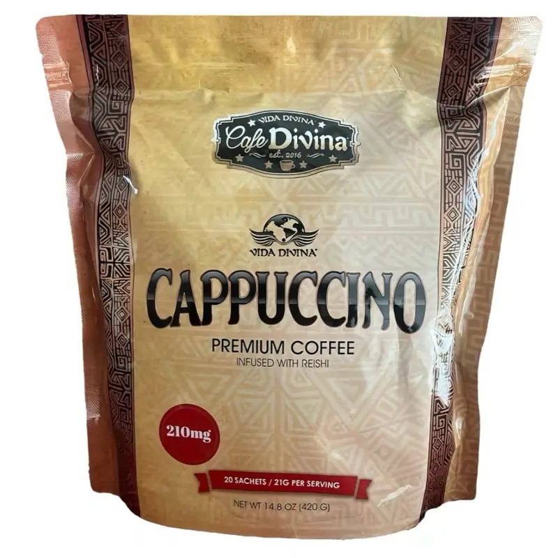 Cappuccino Premium Coffee Infundido con REISHI 210 mg, 20 Sachets per Pack - Beverage Organic Natural