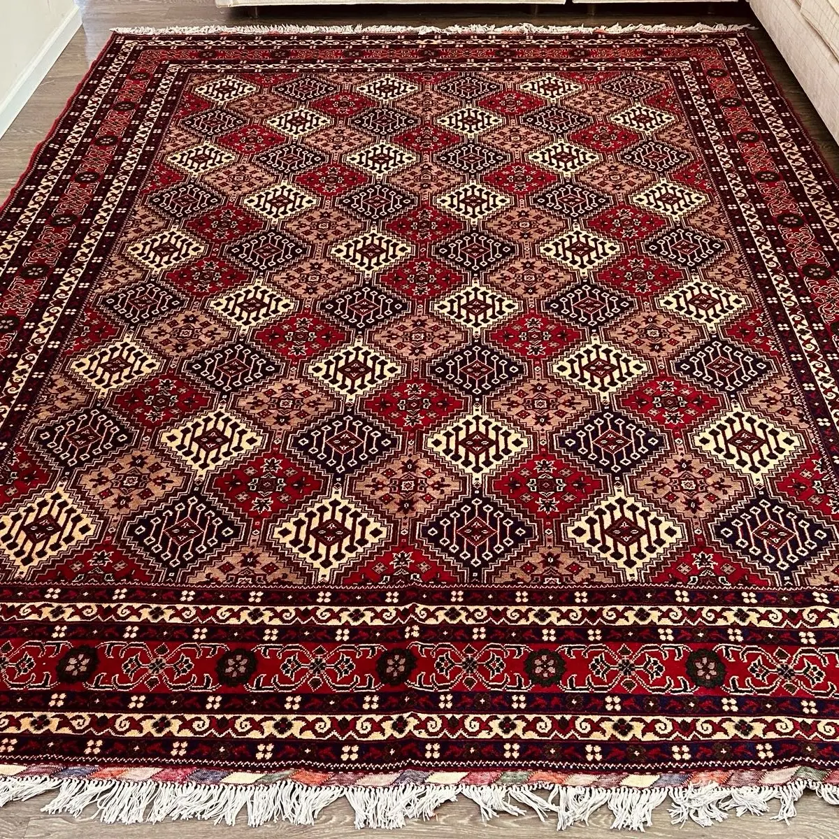 Handmade Wool Oriental Rug - Ivory Border - 11.5" x 8.3" - Brand New