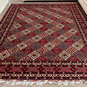 Handmade Wool Oriental Rug - Ivory Border - 11.5" x 8.3" - Brand New
