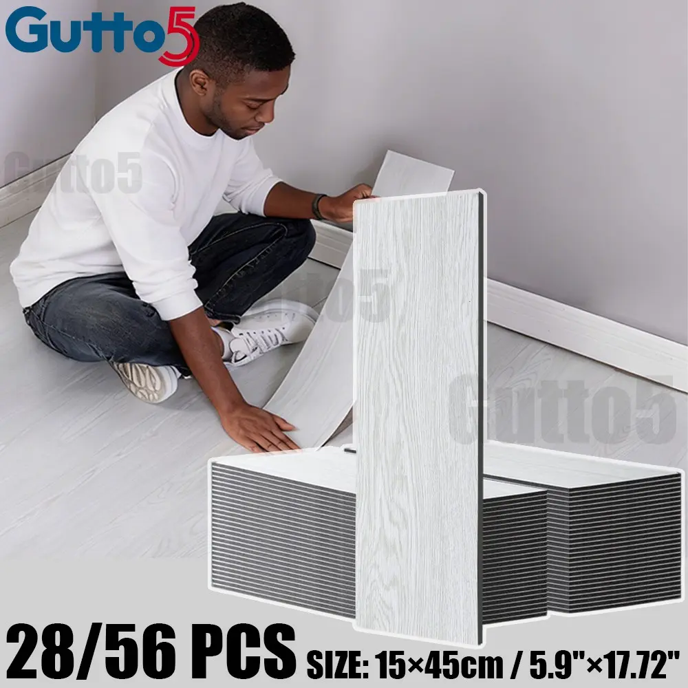 Set of 28/56 self-adhesive wood grain floor stickers, Wood Grain Finish, Peel and Stick Flooring, vinyl material, 15CM × 45CM, suitable for rapid renovation of living rooms, bedrooms, bathrooms - Gutto5