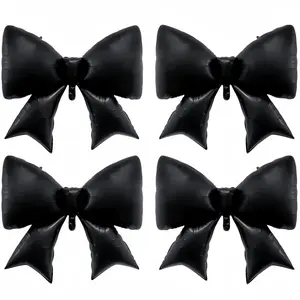 4 PCS Black Bow Balloons Decorations 38 inch/Suitable for Retro Classic Party/Gothic Style Luxurious Palace Princess Party/Wedding Party Decorations(Black 4Pcs)
