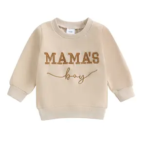 Toddler Baby Boys Sweatshirts Tops Mama's Boy Shirt Letter Embroidered Blouses Crew Neck Long Sleeve Baby Pullovers Fall Winter Clothes Outfits