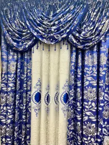 Magnolia Navy Blue 7-Piece Curtain Set Window Decorations Supplies Interior Decoration Accessories