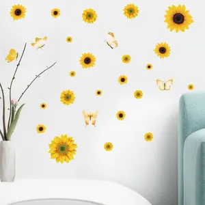 Sunflower Self-Adhesive Wall Sticker, Sunflower Decoration for Bedroom Kitchen Bathroom Living Room, Decorative Gift