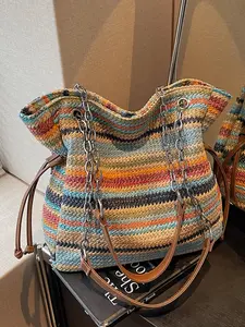 Simple Large Capacity Rainbow Color Shoulder Bag, Stylish Single Strap Tote Purse, Perfect for Everyday Use, Fashionable Handbag, Trendy Versatile Bag, Fashionable Bags