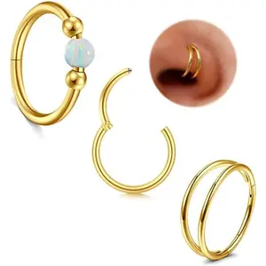 3 count  Cartilage Earrings for Women Helix   Small Opal Double Tragus Hoop Earring Cartilage Hoop Second Hole Earrings for Women 18g Septum Ring Clicker Nose Ring Hoops 8mm