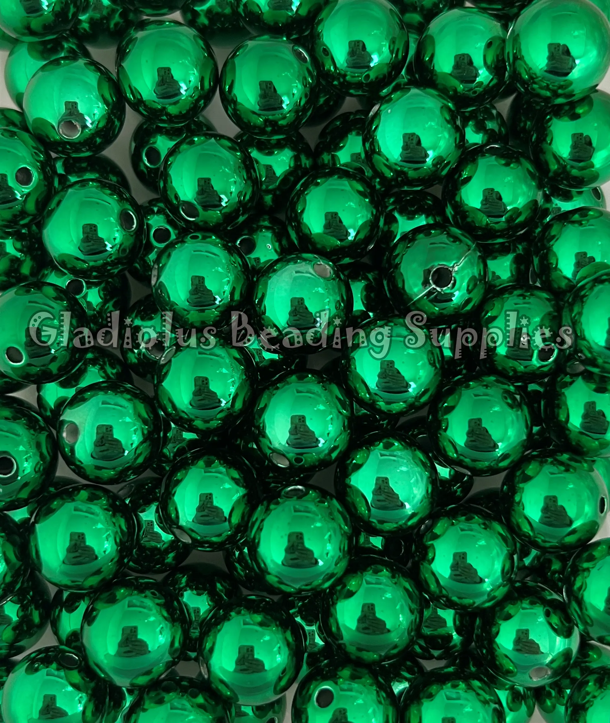 16mm Dark Green UV Beads, UV Solid, Resin, Loose, Chunky, Round, Gumball, Crafting Supplies