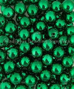 16mm Dark Green UV Beads, UV Solid, Resin, Loose, Chunky, Round, Gumball, Crafting Supplies