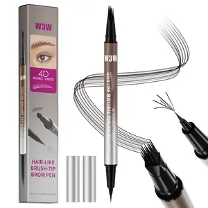W3W Dual-Ended 4D Microblade Brow Pen, 0.01mm Hair-Like Brush Tip + Fine Liner, Waterproof Long-Lasting, Creates Natural Realistic Brow Strokes for All Hair Colors & Skin Tones