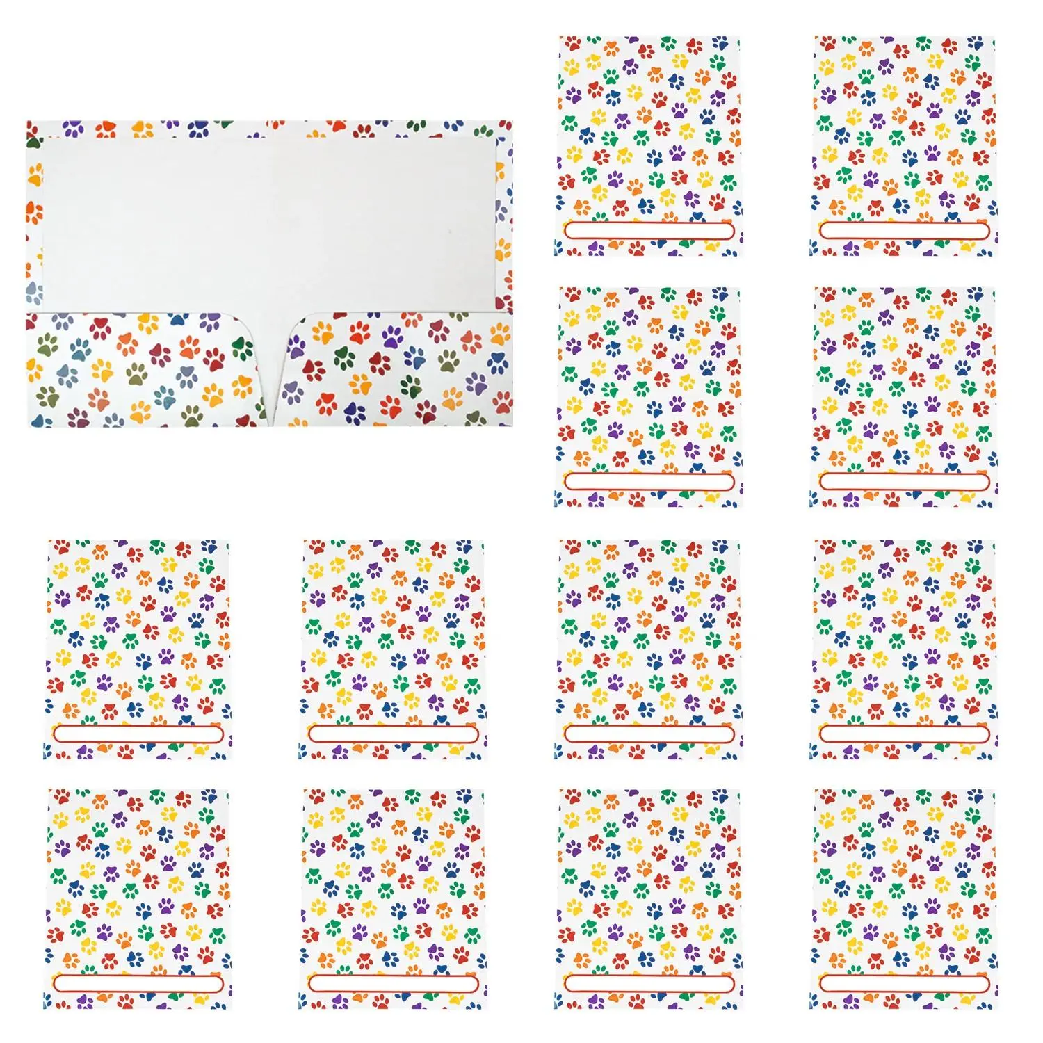 9 3/4" x 12" Paw Print Patterned Cardstock Pocket Folders - 12 Pc.