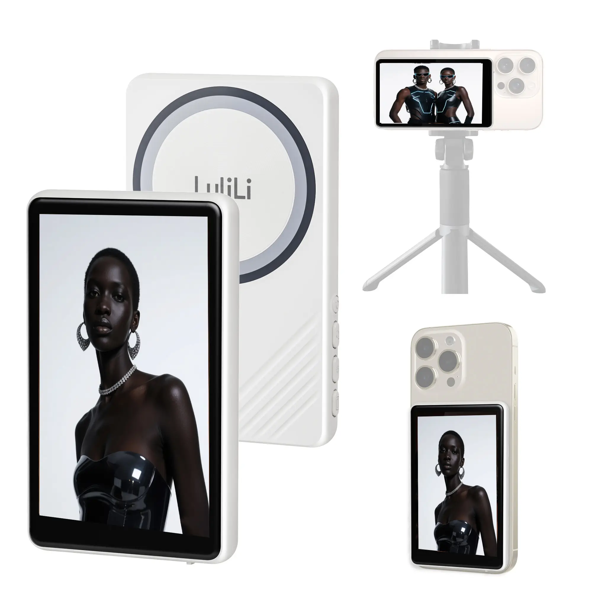 LuliLi Magnetic Vlog Selfie Monitor Screen for Iphone & Samsung, with Magnetic Phone Holder Clip Mount, Using Phone Rear Camera for Selfie Vlog Live S