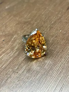 CZ Amber Stone Rhodium Teardrop Ring-/Silver