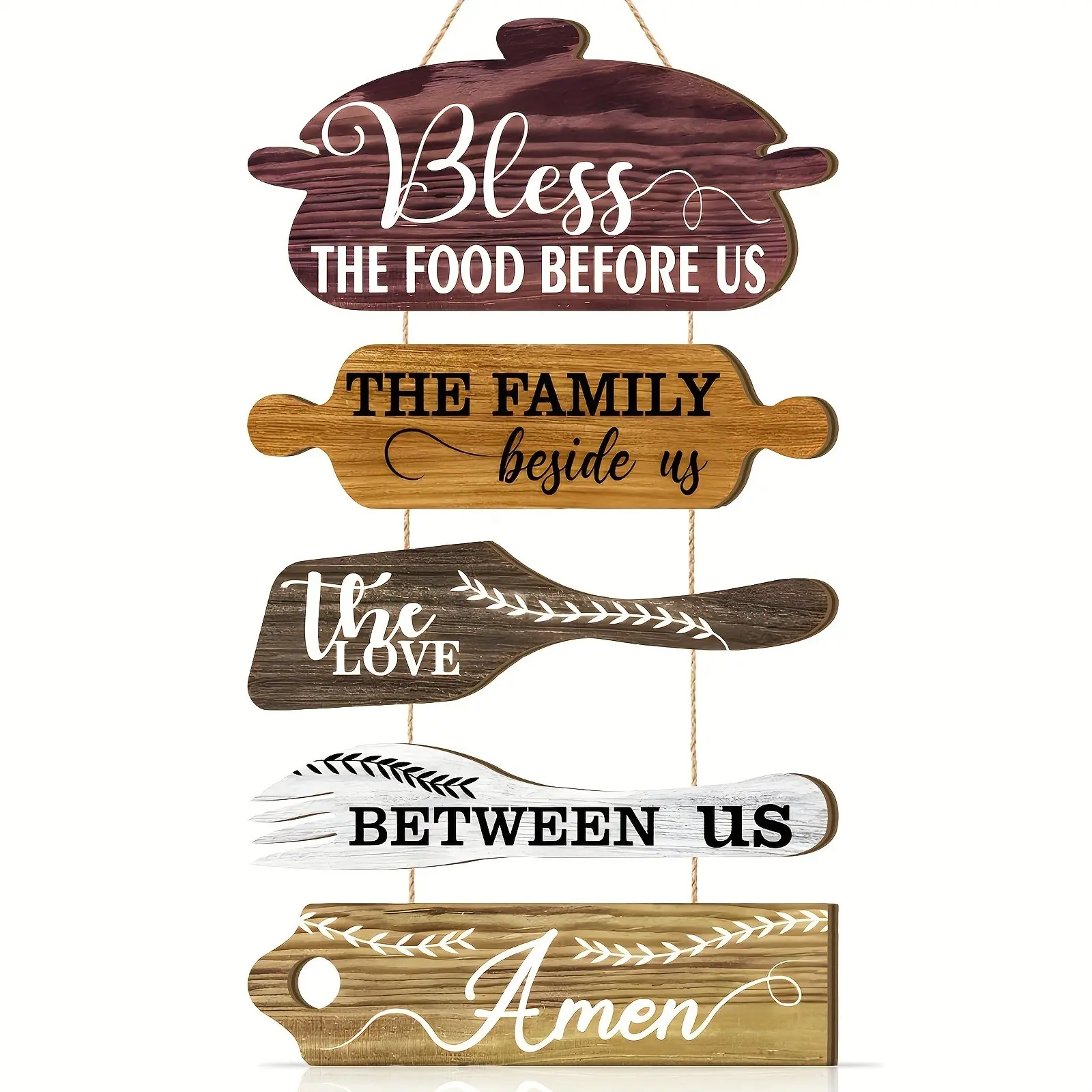 5-Piece Wooden Kitchen Wall Decor Set, Rustic Farmhouse Style, Cooking Utensil Shaped Art, Home Decoration for Dining Room & Kitchen, Hangable Room Decor, Decorative Hanging Piece