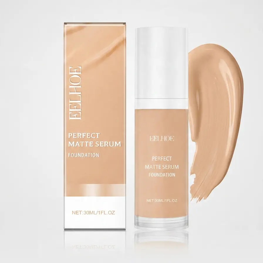 Matte Serum Foundation, 30ml Bottle, Lightweight Waterproof Non-Drying Liquid Cosmetic for Oily & Sensitive Skin, Buildable Medium Blemish Coverage, Pore-Minimizing Mild Acne-Friendly Formula, Hydrating Compact Concealer for Daily Natural Look Makeup