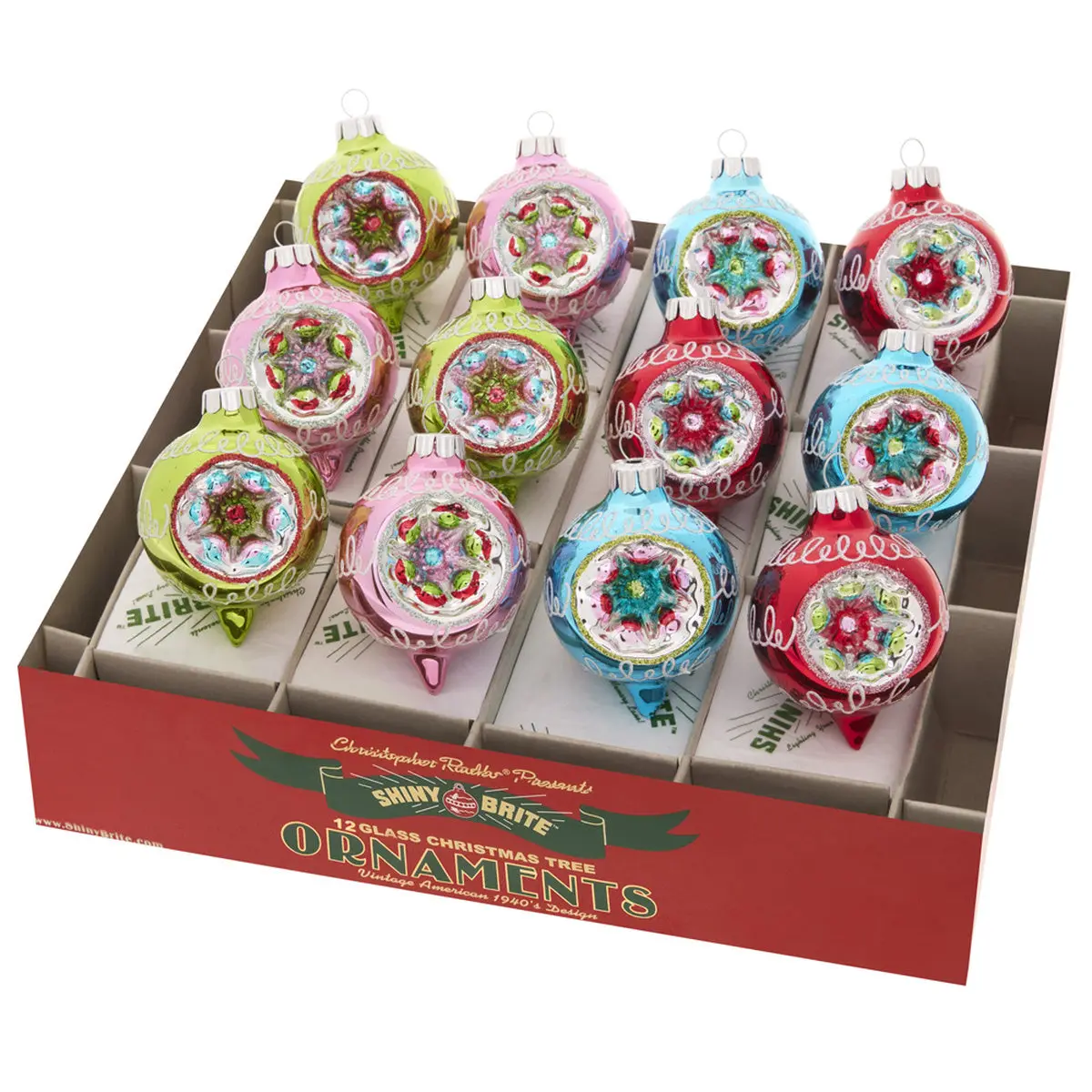 Festive Fete Reflective Glass Ornaments, 12-Count 1.75" Decorated Reflector Rounds for Festive Party Home Decoration